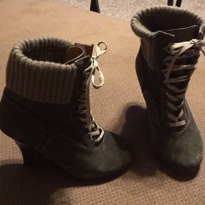 Olive or army green wedge heeled bootie